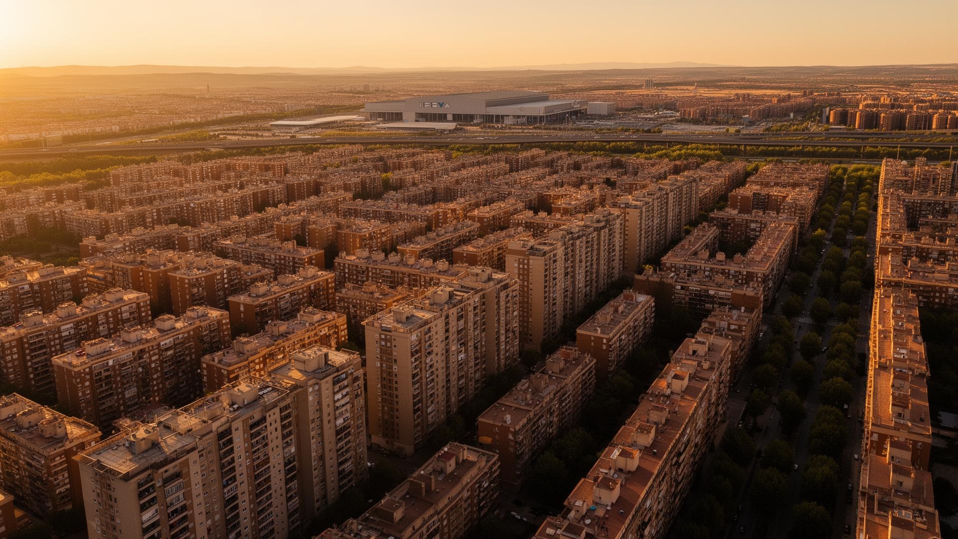 Vista aérea del distrito San Blas-Canillejas, Madrid — barrio de Canillejas y eje A-2